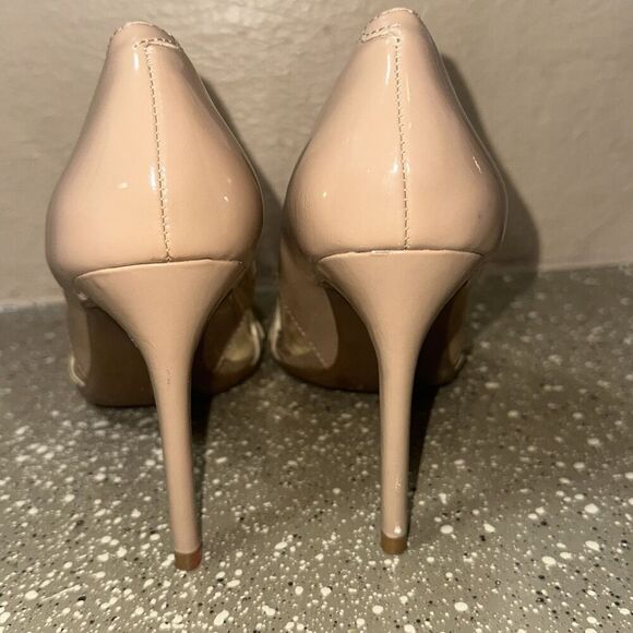 Gianni Bini Nude‎ Patent Leather Pointed Toe Clear Panel Heels Pumps - Picture 4 of 7